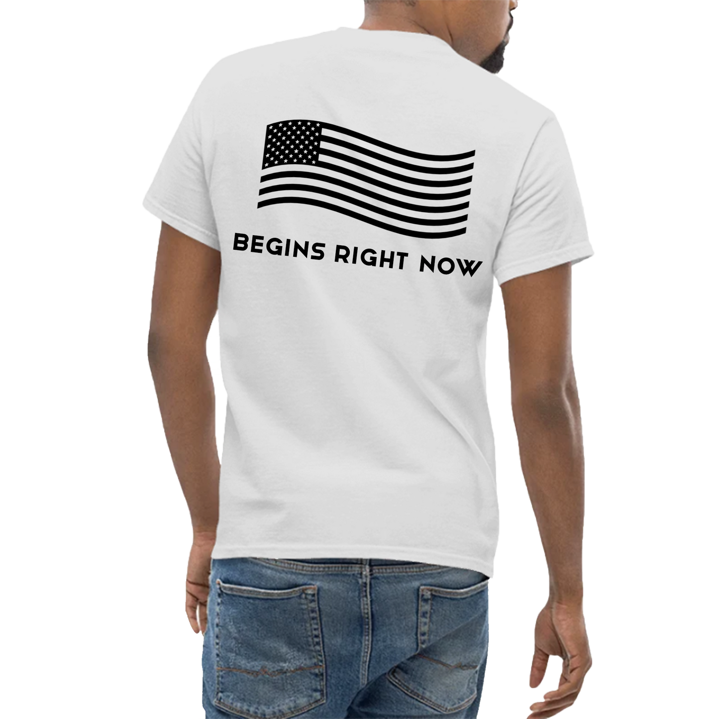 Golden Age of America T-Shirt with Flag | Front & Back,  White Edition