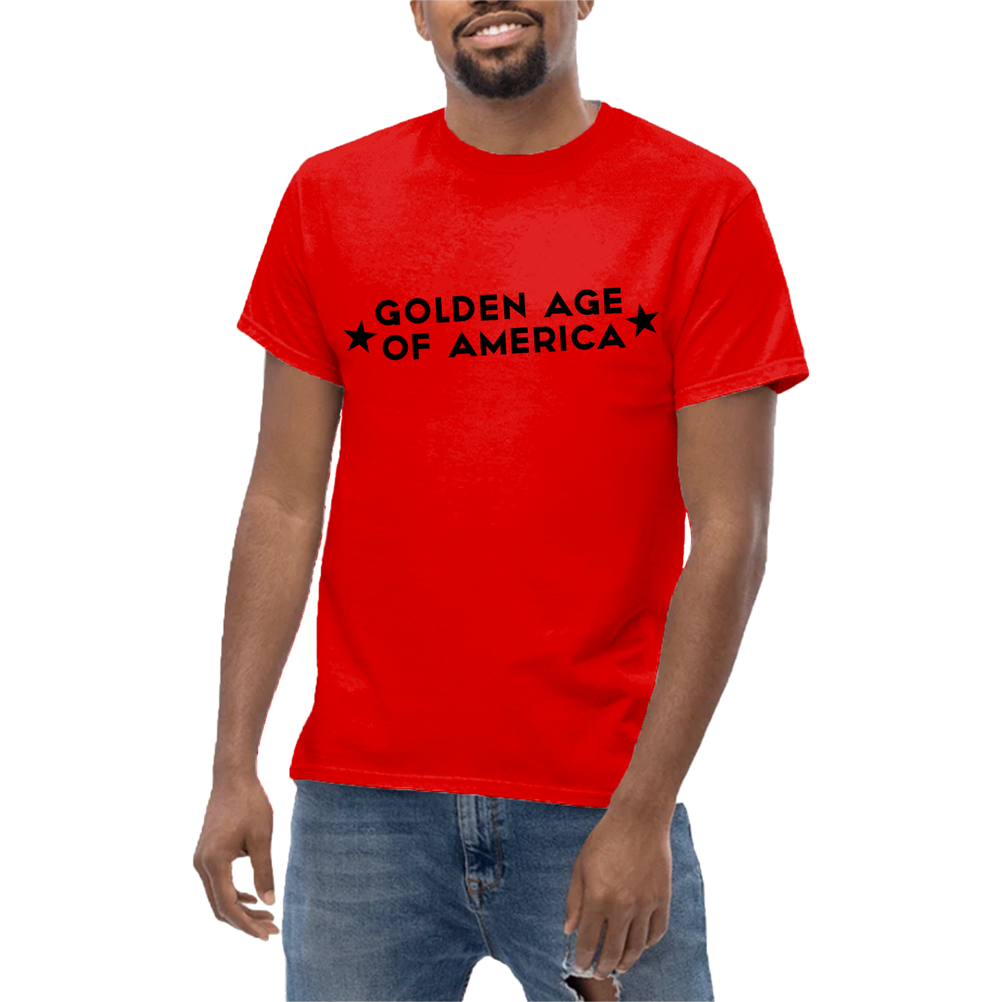 Golden Age of America T-Shirt with Flag | Front & Back,  Red Edition