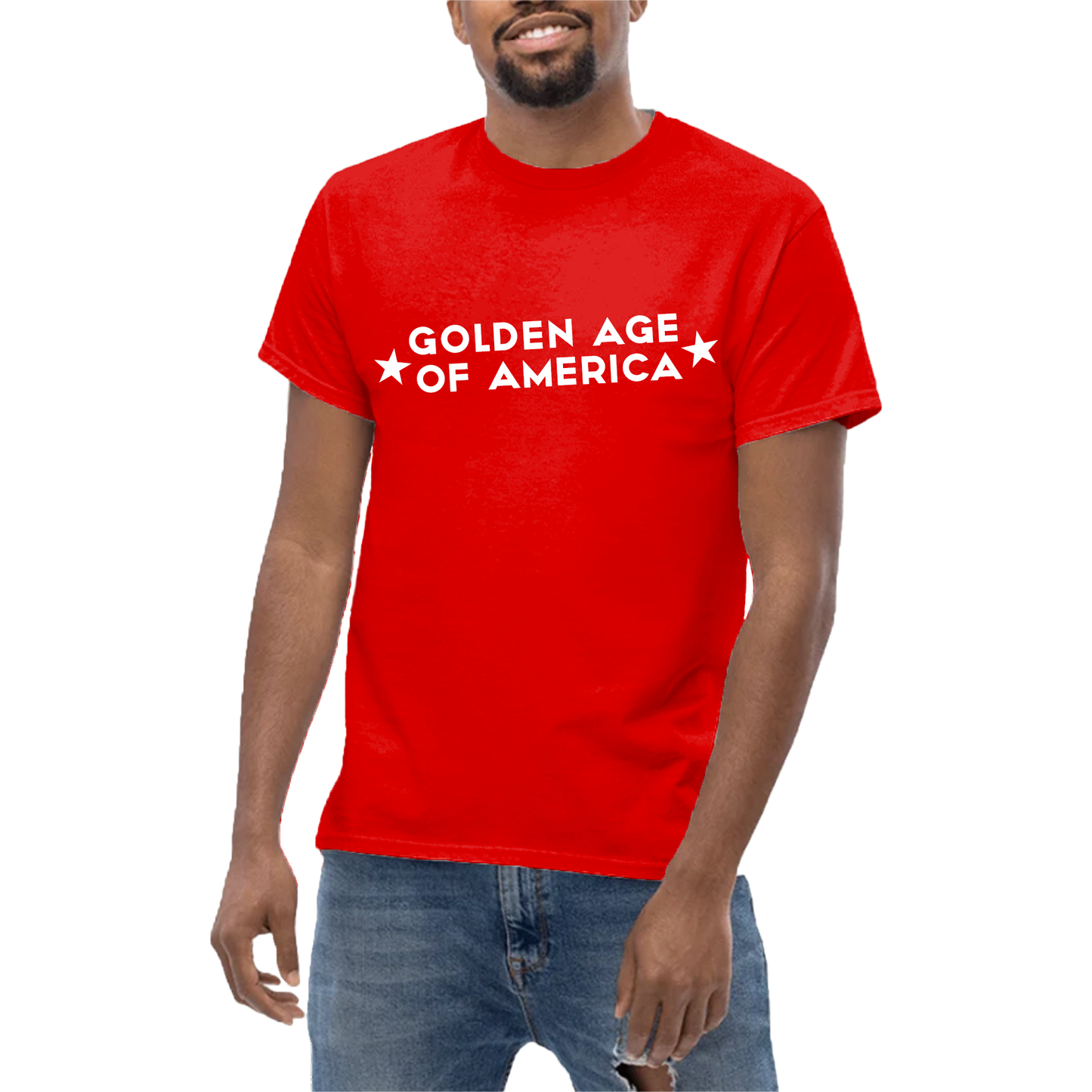 Golden Age of America T-Shirt with Flag | Front & Back,  Red Edition