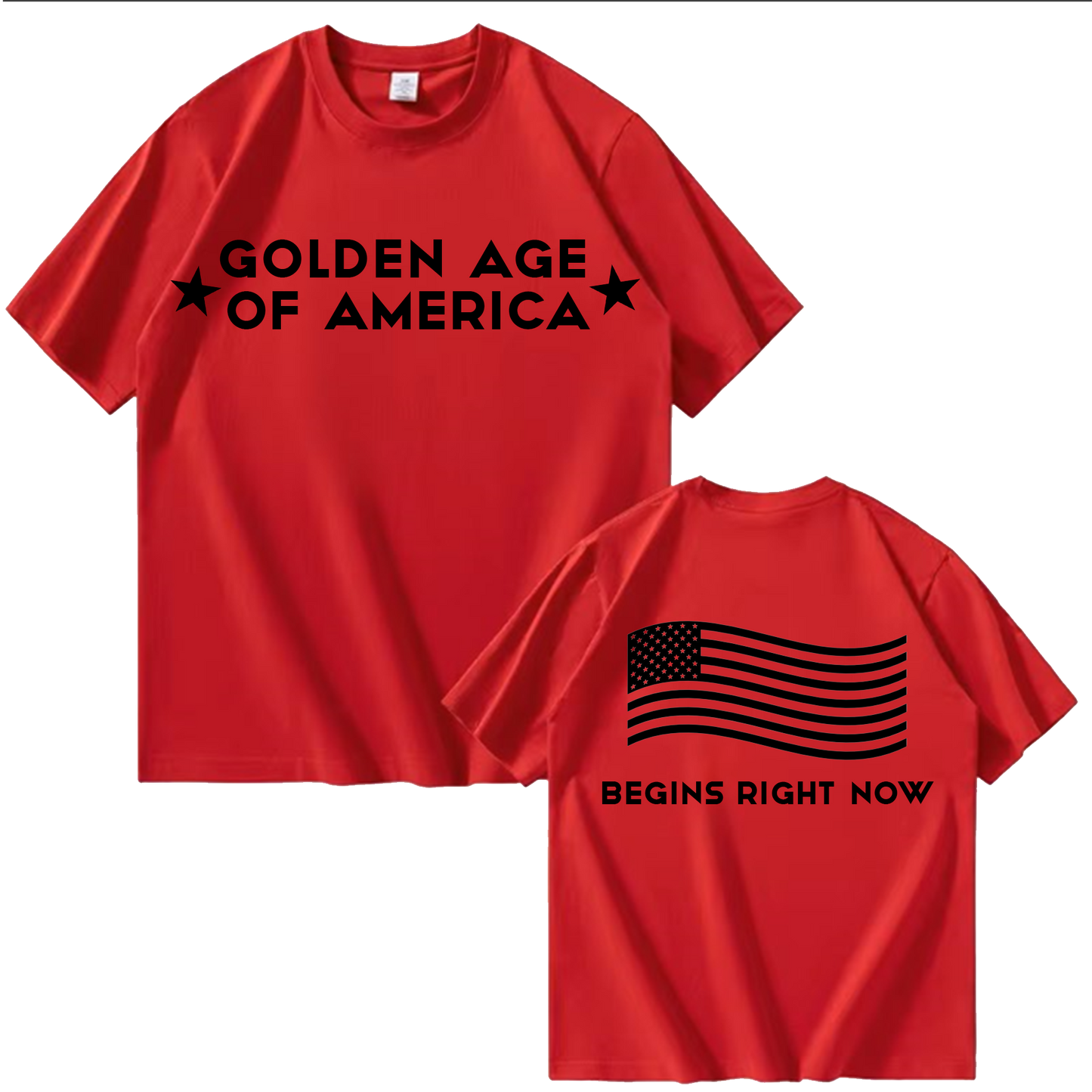 Golden Age of America T-Shirt with Flag | Front & Back,  Red Edition